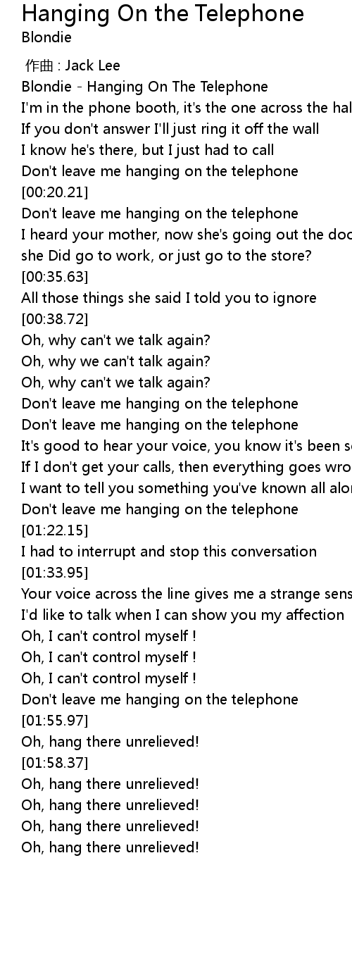 Hanging On The Telephone 歌词 歌词网