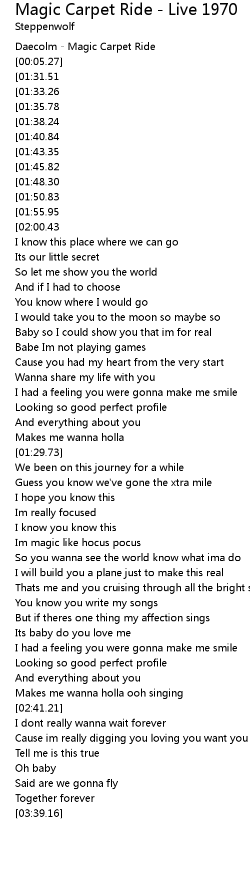 Magic Carpet Ride Live 1970 歌词 歌词网