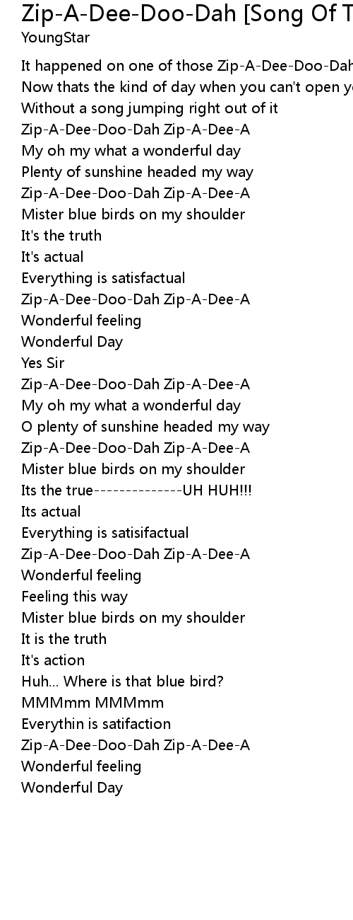 Zip A Dee Doo Dah Song Of The South 歌词 歌词网