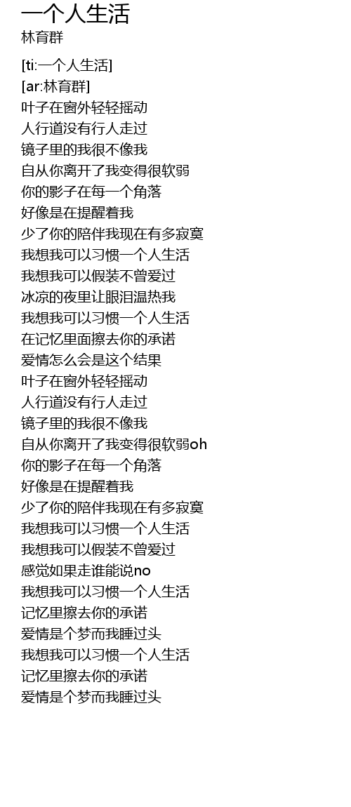 一个人生活歌词 歌词网