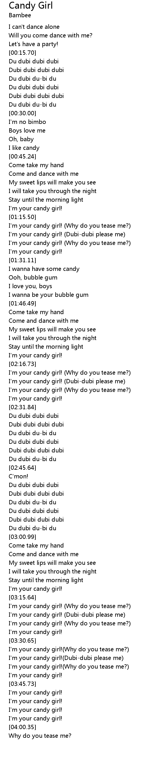 Candy Girl 歌词 歌词网