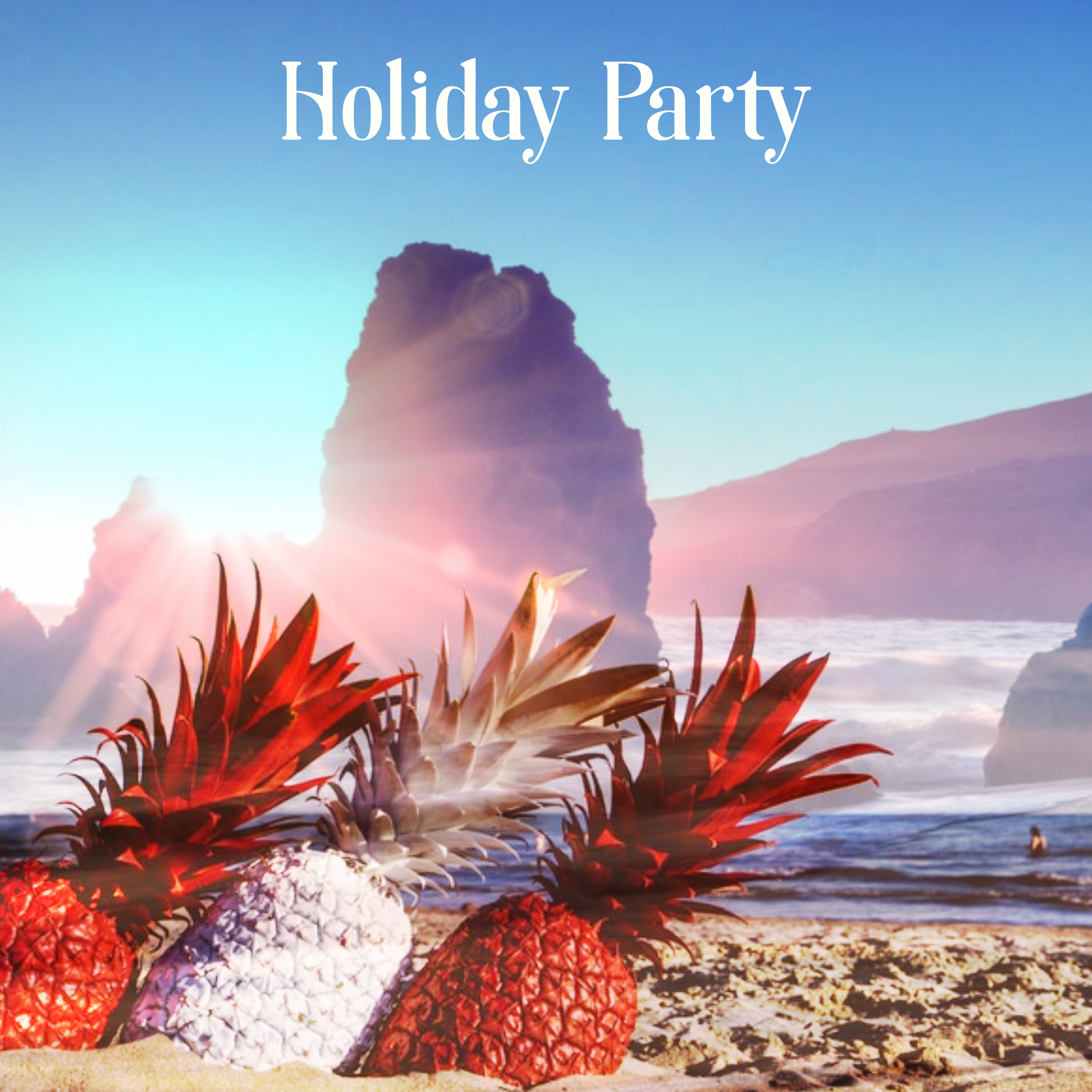 Holiday Party – Good Drinks, Tropical Water, Green and Blue, Sandy Beach